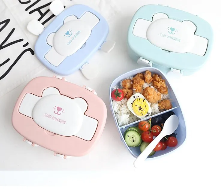 

Insulated 2 compartments BPA free plastic bento lunch box for kids, 3 kinds