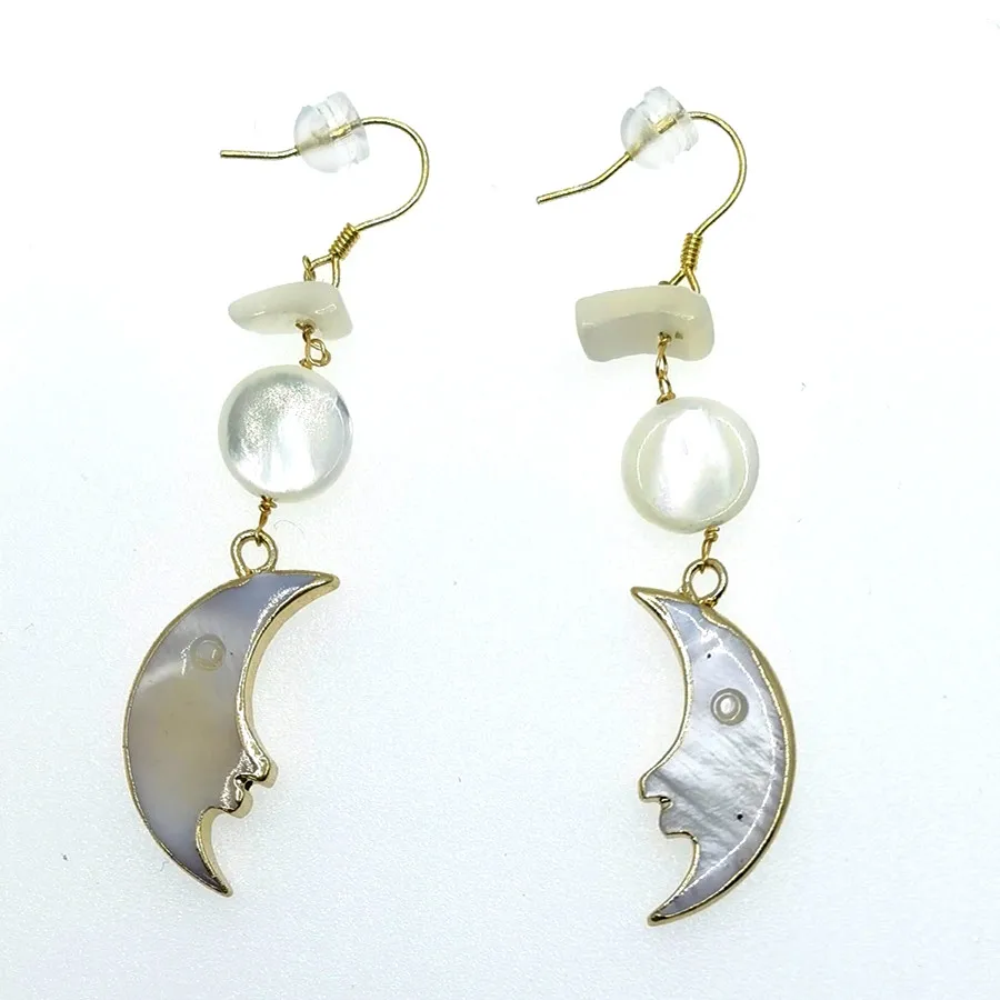 

E527 The New Listing S925 Silver Hooks Geometric Mother of Pearl moon Baroque Full Freshwater Pearl Wholesale