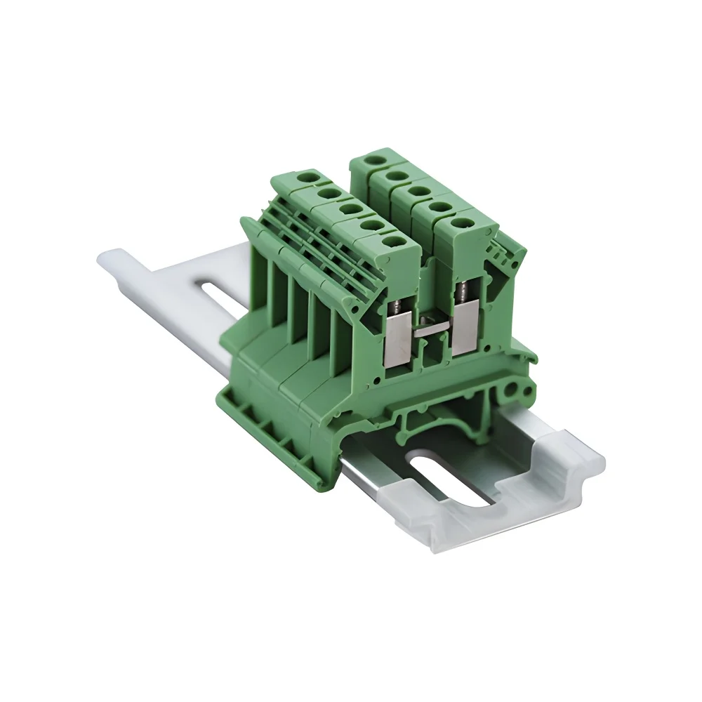 

UK 2.5B Green Screw Electric Wire Connector 24-12AWG Feed Through Din Rail Mounted Terminal Block