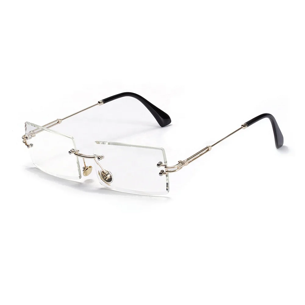 

Multi-colors cheap cut edge custom shaped men clear new rectangle rimless sunglasses women 2020