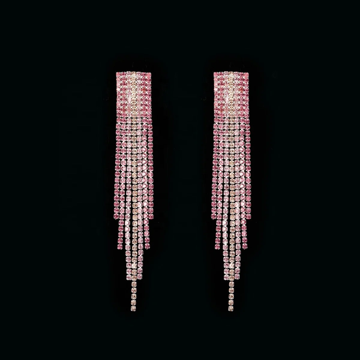 

Ziming Customized Pink Tone Rhinestone Earrings Long Tails Stud Earrings Multiple Colors Rhinestone Bridal Wedding Earrings