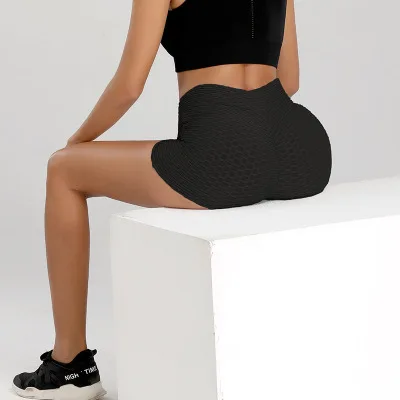 

Women High Waist Yoga Butt lift Biker Scrunch Shorts Leggings Wrinkled Casual Tight Shorts Pants, Black, hot pink, gray, blue, yellow