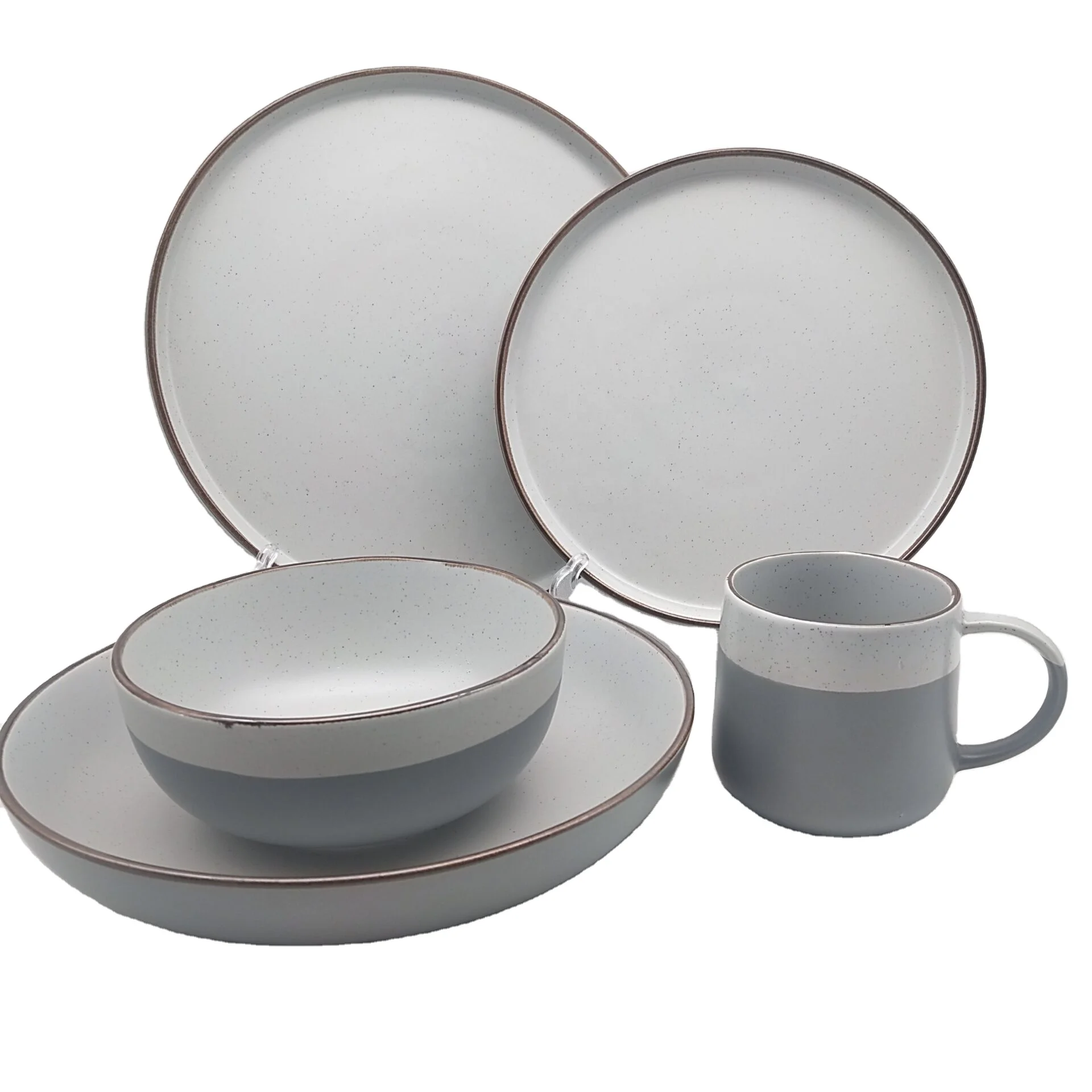 
hot sale wholesale household cheap Europe style grey ceramic dinnerware sets stock sesame spot glaze ceramic tableware set 