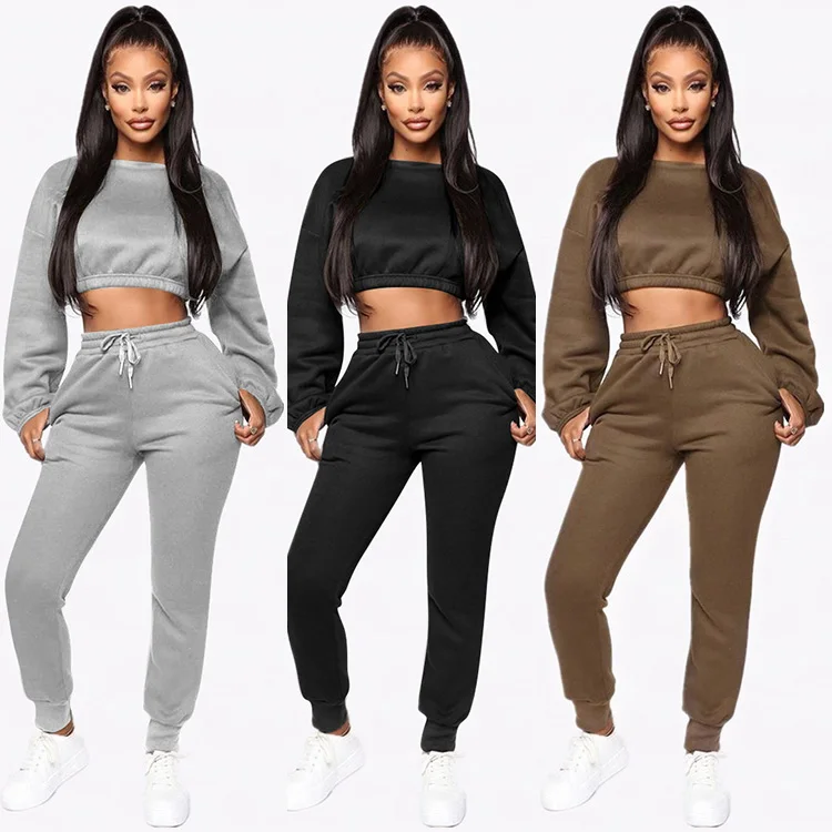 

2020 Fall New Two Piece Set Long Sleeve Crop Top women Joggers Ladies Casual Clothing, Can do as your require