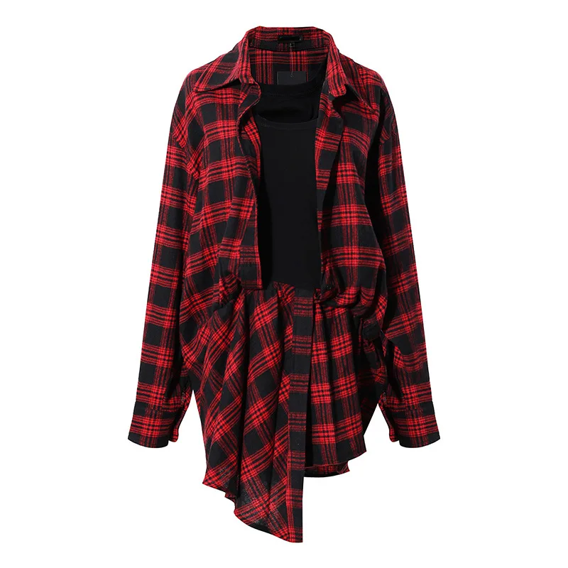 

Plaid shirt women's Checked long-sleeved two pieces of 2021 spring and autumn literary cardigan mid-length Blouse women's s, Red
