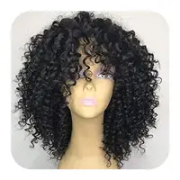 

Short kinky Curly Natural Virgin Brazilian afro Curly Human Hair Lace Front Wigs bang fringe