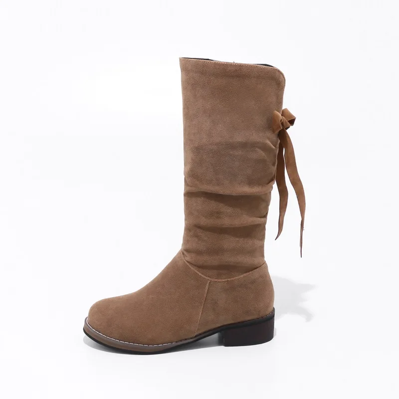 

New Winter Round head Stitching Frosted leather Ladies'medium boot