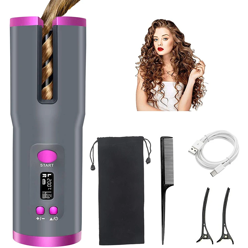 

Auto Ceramic Wireless Curling Iron Hair Waver Tongs Beach Waves Iron Curling Wand Air Curler USB Cordless Automatic Hair Curler, Gold,black, silver