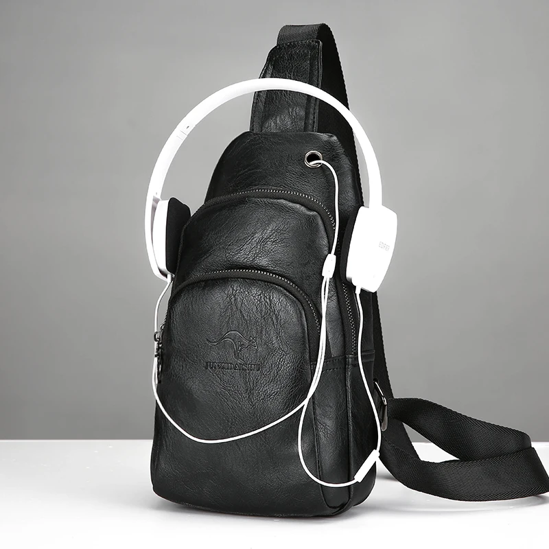 

High quality leather men's shoulder messenger bag with USB charging port cross bag