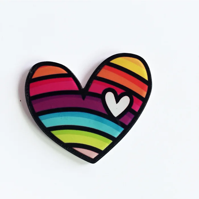 

Pandahall Iron Pin Heart Colorful Acrylic Safety Brooch, Mixed colors