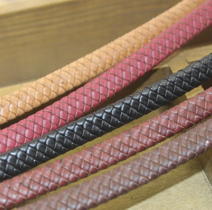 

High quality 10mm flat braided leather bolo cord for making genuine leather bracelet