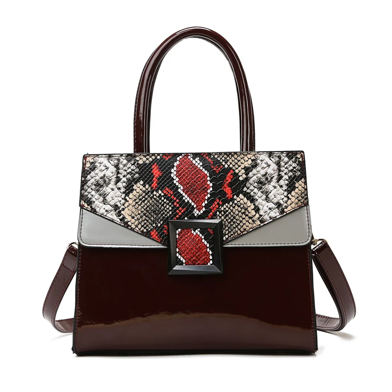 

Luxury design ladies snake print handbag fashion color block shoulder bag, Multicolor