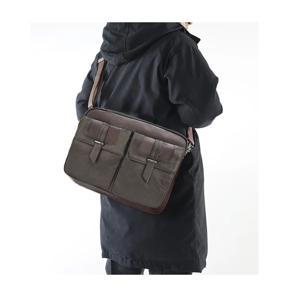 

Customized Nylon&PU leather Men Messenger Bag Vintage Classic Briefcase Laptop bag Sling bag Brown, Dark brown/customized color