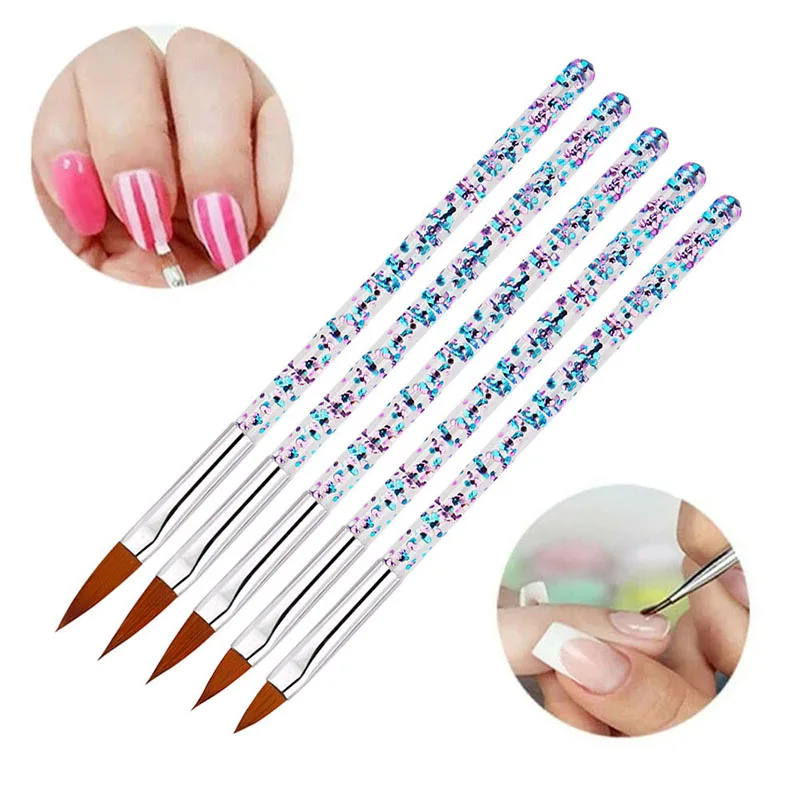 

5 Pcs/Set Nail Art Brush Pen Set Dotting Drawing Painting Kolinsky Acrylic Nail Art Brush UV Gel Carving Pen Manicure Set Tools, Pink