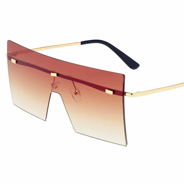 

Big Shade Sunglasses Trendy Fashion Metal Frame Glasses Luxury 2021 Hot Sell Rimless Square Sunglasses