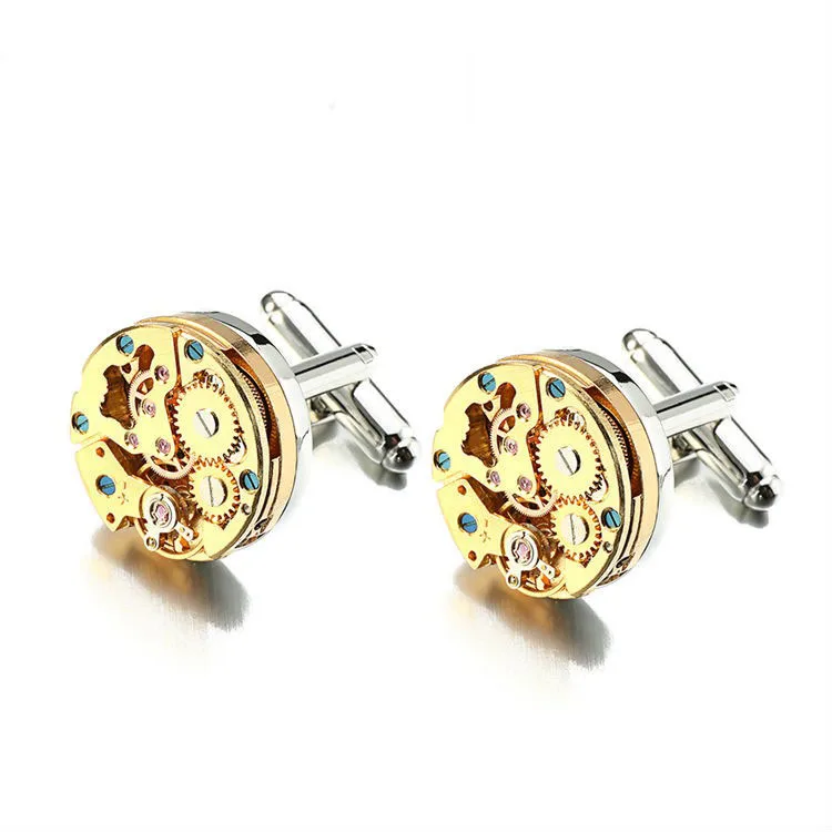 

OB Cufflinks Factory Gold Color Cufflinks Mechanical For Immovable Steampunk Gear Free Shipping Watch Mechanism Cuff links