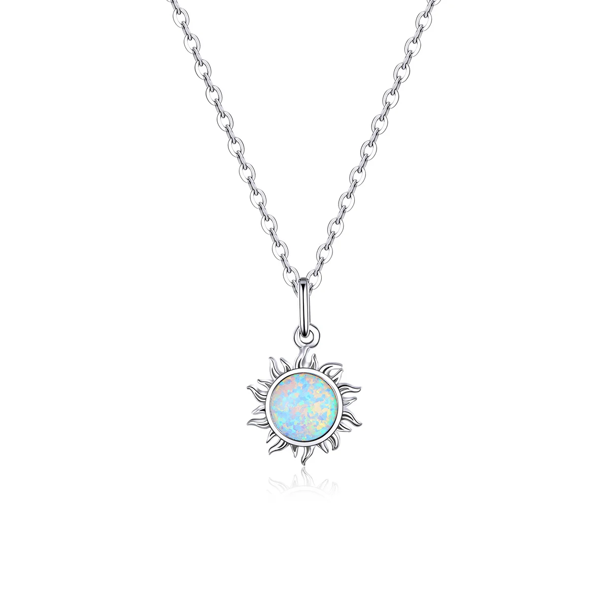 

925 Sterling Silver Sun Shining Colored Opal Pendant Necklace