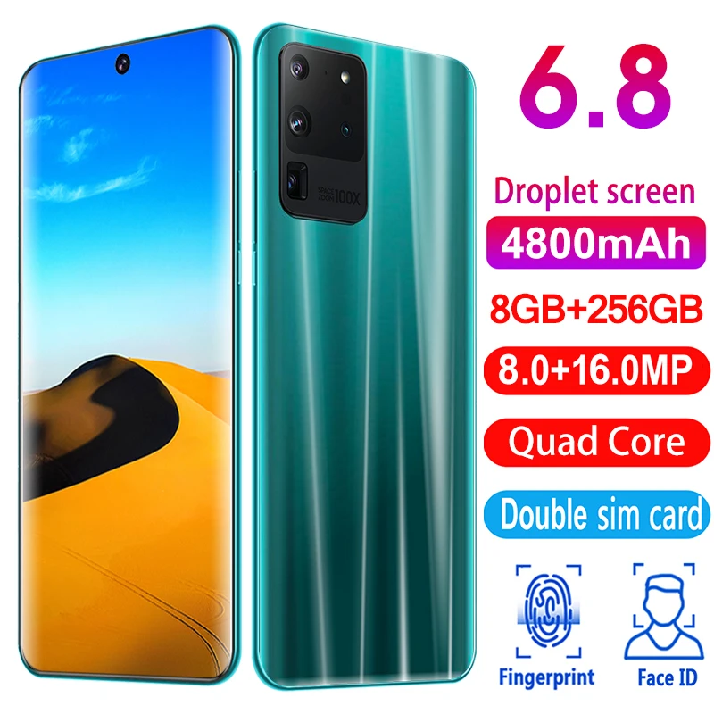 

Free sample 4G Android 9.1 HD camera 6.8 inche 8GB+256GB smartphone face iD unlock mobile phone custom Telephone S20U Cellphone, Green,white ,blue,black