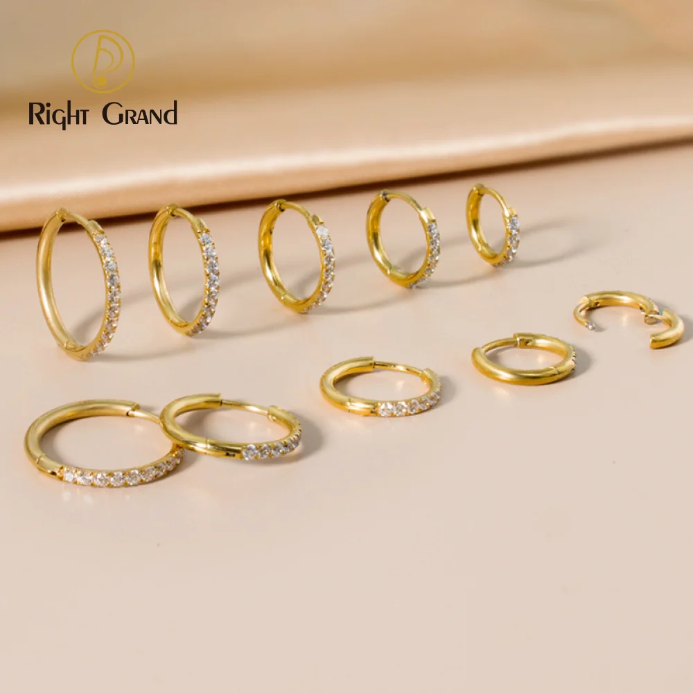 

Fashion Jewelry Earring Women Simple Small 6mm-20mm Cubic Zirconia Huggie Cartilage 316l Stainless Steel Hoop Earrings