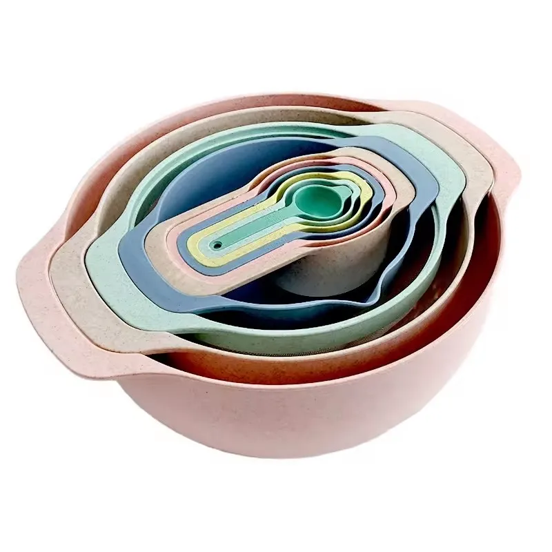 Multicolored Plastic 10 Pcs Nesting Mixing Bowl Set Measuring Cups Spoons Storage Snack Fruits Baking Eco-Friendly PP Dishwasher