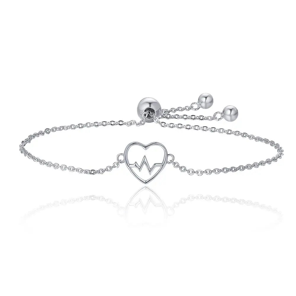 

Wholesale Bracelets 925 Sterling Silver Charm Bracelet Femme Ecg Graphic Silver Chain Bracelet, Silver color
