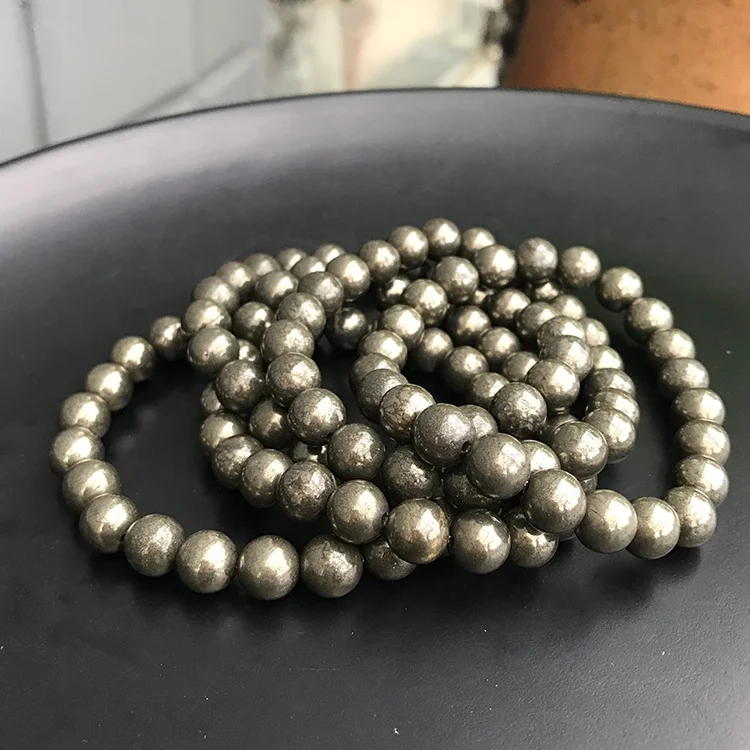 

8mm Natural Stone Pyrite Bead Elastic Bracelets healing Bangles for Men and Women Fashion Jewelry