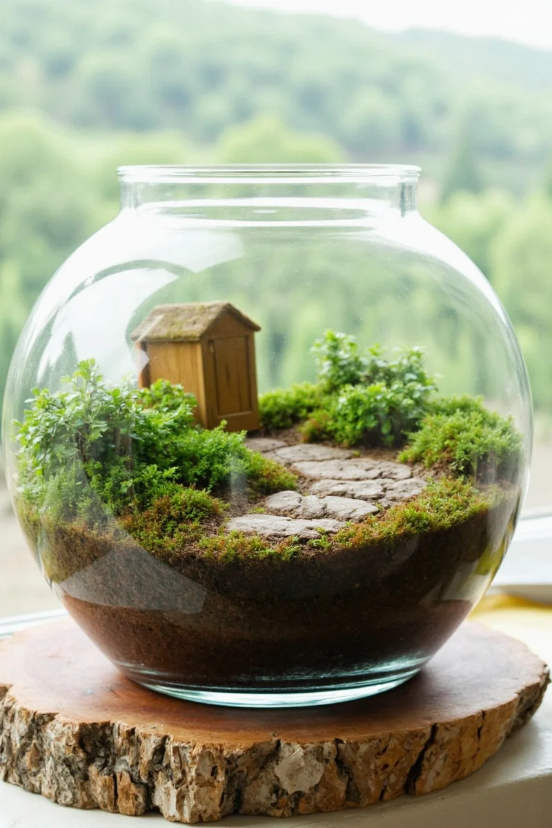 A blacklight-reactive terrarium with glowing plants and phosphorescent rocks, ideal for night-loving pets like chinchillas.