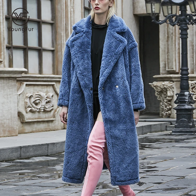 

2019 Long Length Style 100% Wool Oversize Coat Winter Outwear Overcoat Real Sheared Lamb Fur Coat Teddy Coat, Customized color