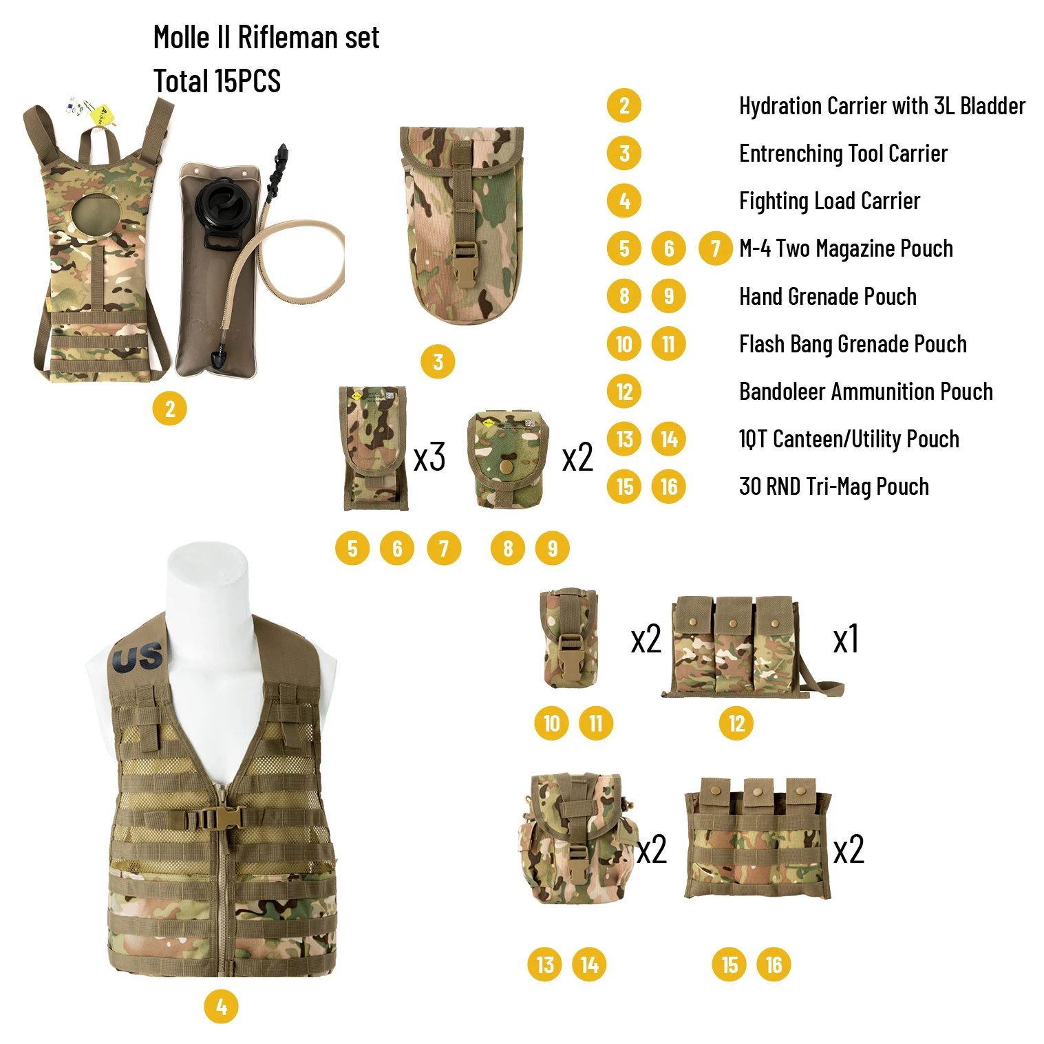 US MILITARY FIGHTING LOAD CARRIER WEIGHT DISTRIBUTING TACTICAL VEST COMPLETE! 