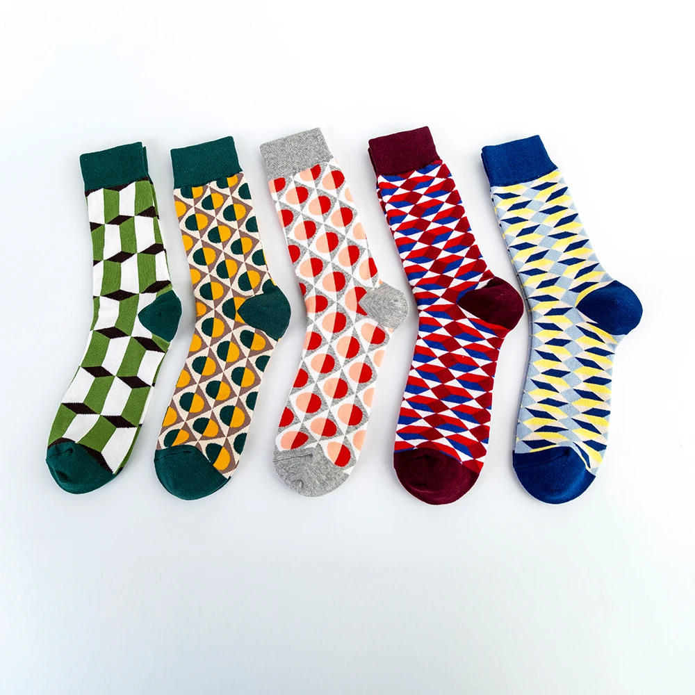 

Stocking design low moq high quality wholesale cotton polyester mens colorful socks