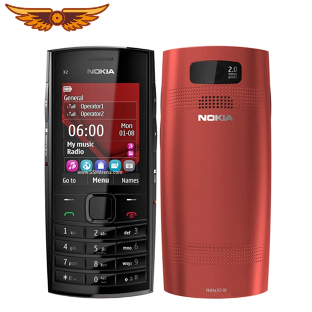 

For Nokia X2-02 Single Core Unlocked Phone Symbian OS B-luetooth FM Radio Dual SIM 1020mAh Refurbished Cellphone