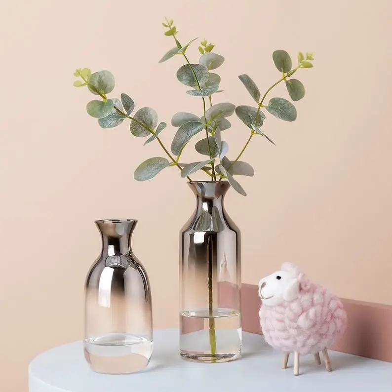 

New Glass Vase Electroplated Black White Vase Glass Flower Vases For Home Decor Dried Flower Bottle Bar Restaurant Decoration