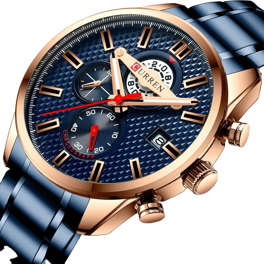 

CURREN Watch 8352 For Men Fashion Quartz Sports Wristwatch Chronograph Clock Stainless Steel Male Watches Men Wrist Reloj Hombre, 5 colors