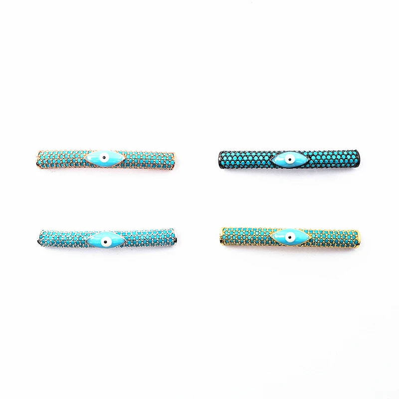 

High Quality Micro Pave Cubic Zirconia Spacer Bead Evil Eye Curved Tube Bead For Jewelry Making