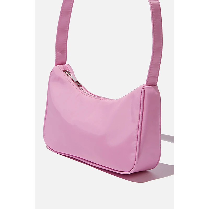 

2021 New Trendy Korean Wild One-Shoulder Underarm Bag Nylon PU Leather Shopping Bag, Orange and pink