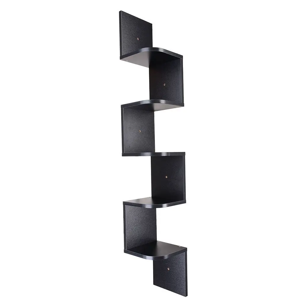 

Wood Corner 5 tiers Wall Shelf Zig Zag Wooden Shelves Wooden Mount Rack Home Furniture Black, Black,white ,grey ,wooden