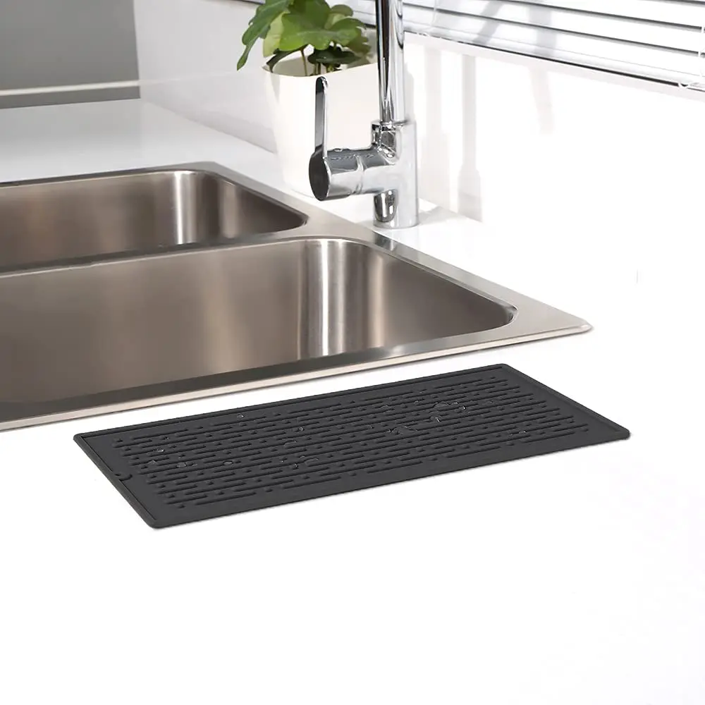

2021 Amazon Hot Sale 29*14.5CM Size Silicone Tableware Drying Mat Heat-resistant Drying Mat Dishwasher Kitchen Safety Drain Mat, Black,grey or custom