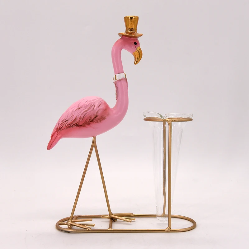 
In promotion resin christmas figurine Flamingo with Glass Vase for home decoration items 
