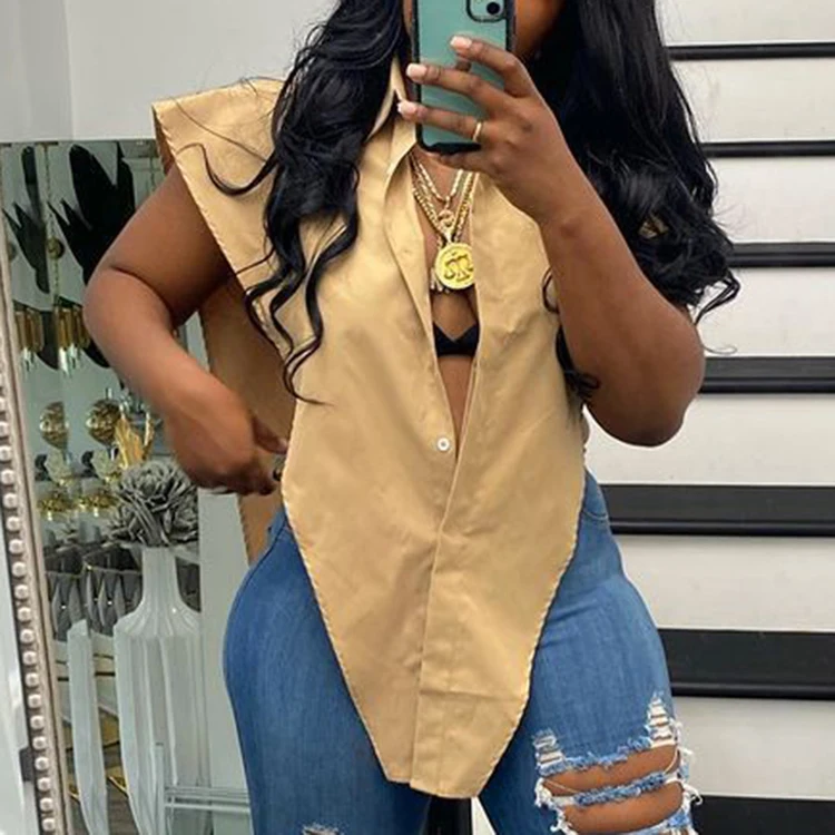 

Tops for Women 2021 Trendy Casual Clothes Woman Fashionable Female Ladies Summer Sleeveless Shirt Blouse, Khaki,blue