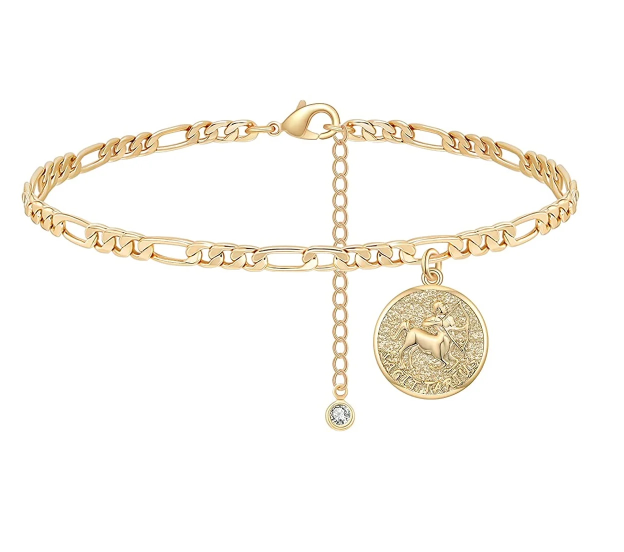 

Fashion 14K Real Gold Plated Beach Foot Jewelry Zodiac Sign Disc Anklet for Women, Picture shows