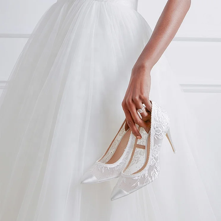 

New design pearls ivory high heel bridal wedding women shoes