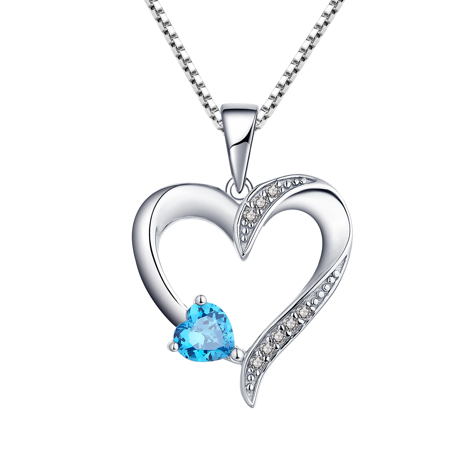 

Wholesale Customized Trendy Romantic Love Rhodium Plated Charm Women Bling CZ 925 Blue Gemstone Sterling Silver Heart Pendants
