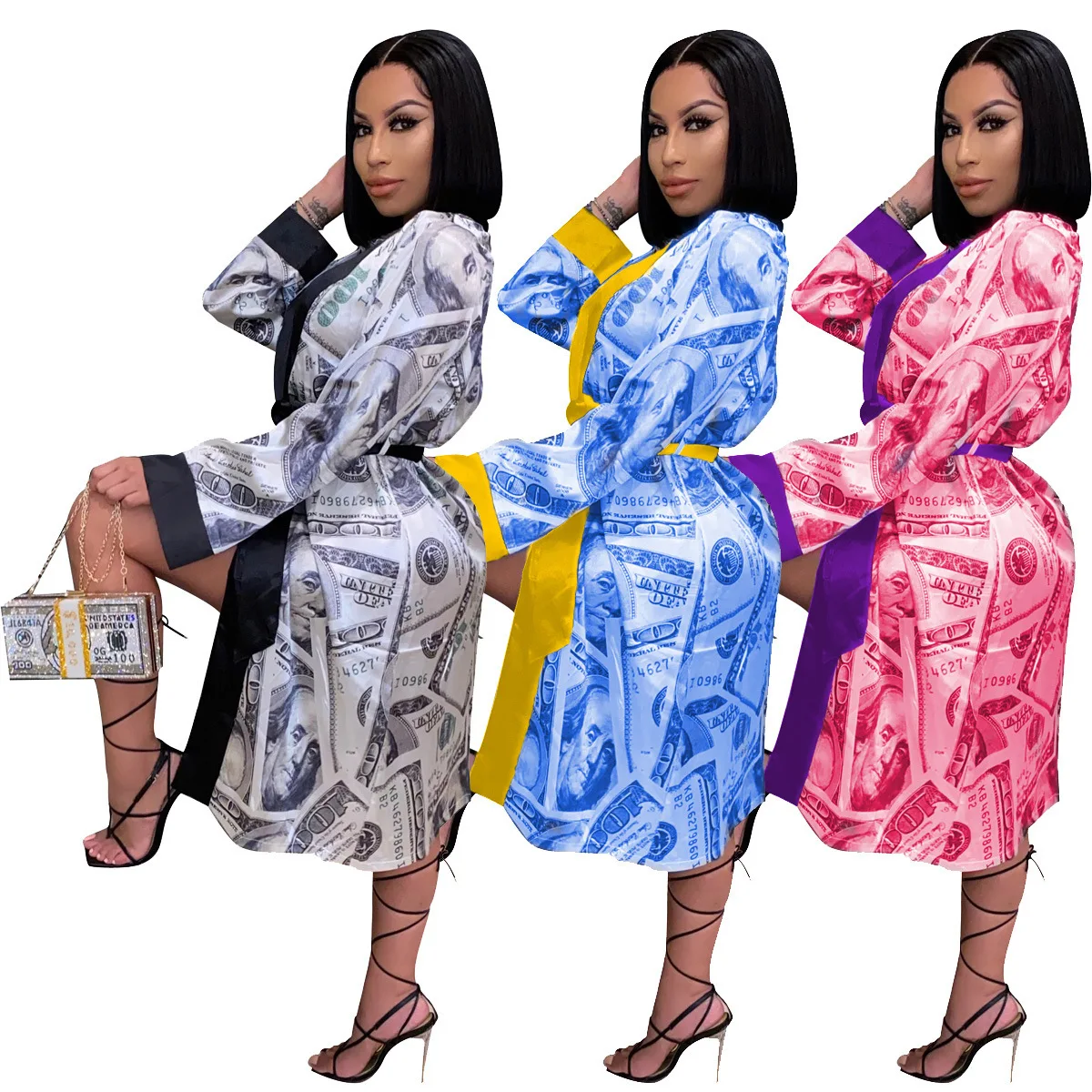 

Women Sexy Bath Sleepwear Money Robes Bath Silk Robes For Women, Customized color