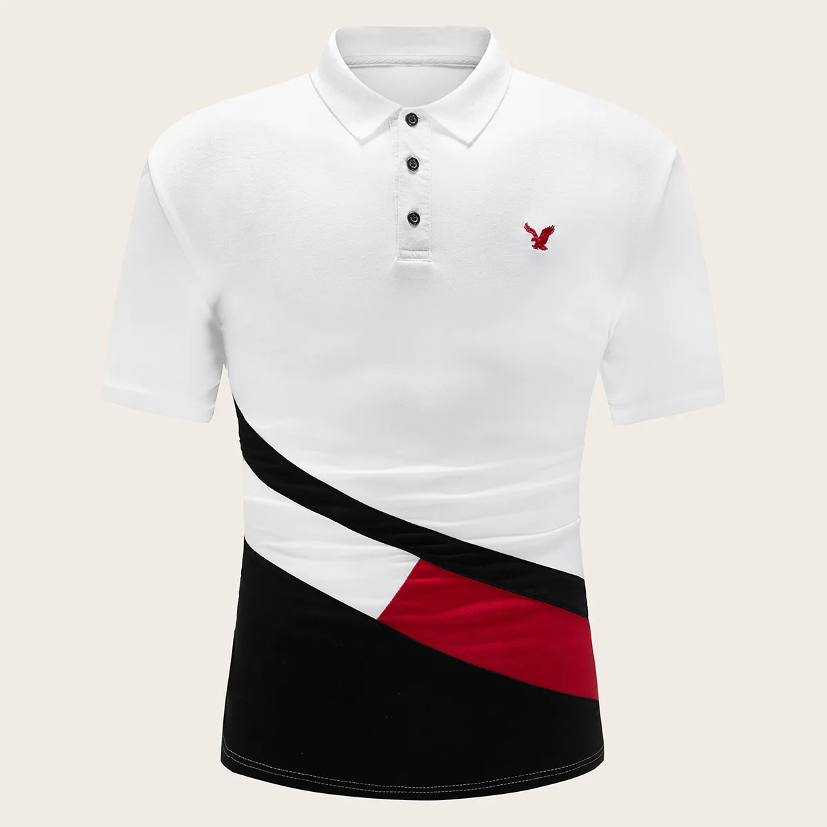 

2021 summer men's color matching stripe Lapel embroidery short sleeve casual splicing cotton polo shirt