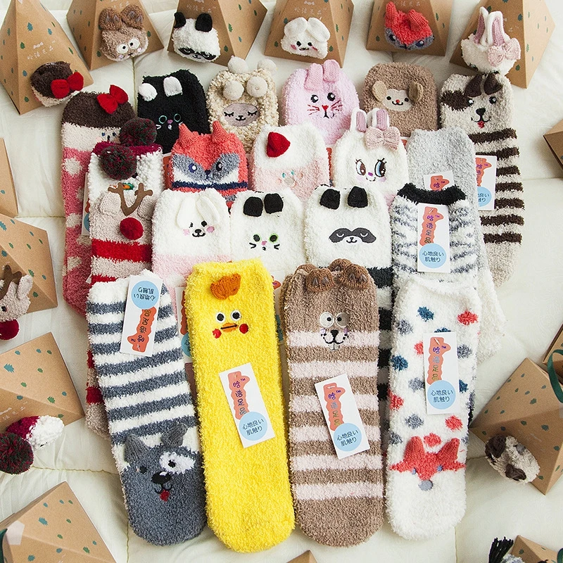 
Winter Adults Kids Santa Coral Fleece Slipper Warm Fluffy Socks Hardcover Christmas Gift Set Box parent-child socks 
