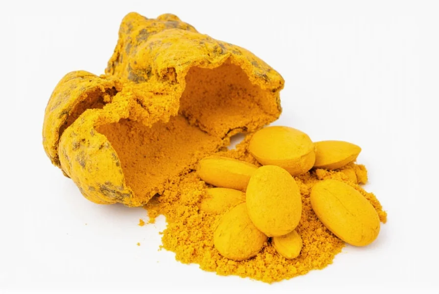 Turmeric root and powder next to blood thinner medication