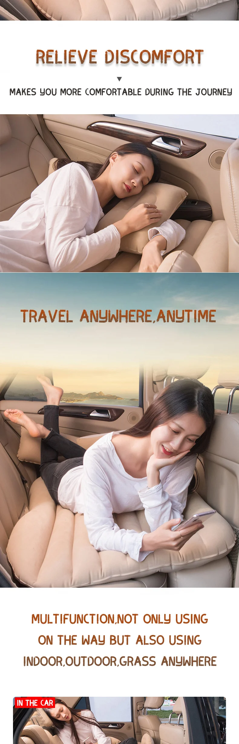 Hot Sell Comfortable PVC Flocking Travel Car air Bed Sleeping Car air Mattress Inflatable Mattress for Car