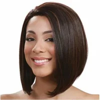 

Cheap synthetic short straight front lace human hair bob wigs for black women