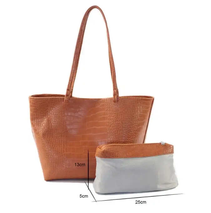 

Ladies Shopping Tote Bag Soft Crocodile Pattern PU Leather Shoulder Bag Women Zipper Handbags Set, Black/white/khaki/tan/custom
