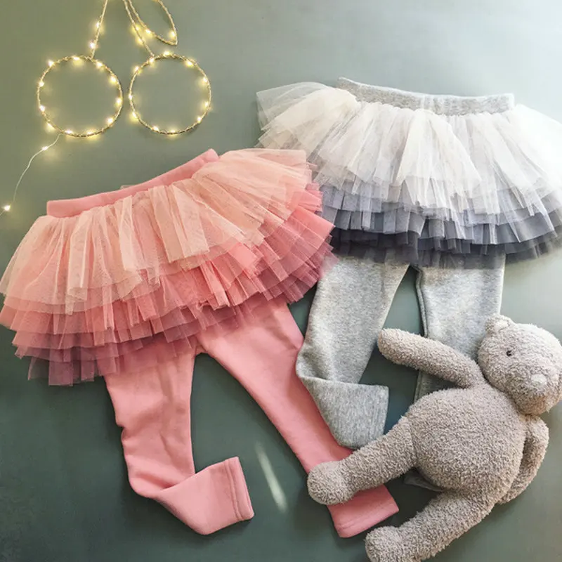 

2021 Hot sale High Quality Factory Wholasale Casual Style Latest Design Autumn Winter Girls Tutu Mesh Sheer Skirts With Pants, Single layer pink and gray, plus velvet pink and gray